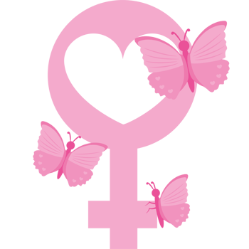 Pink female symbol with butterflies and a heart png