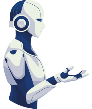 A robot with headphones on and a white shirt png