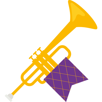 A trumpet with a purple and yellow scarf icon isolated png