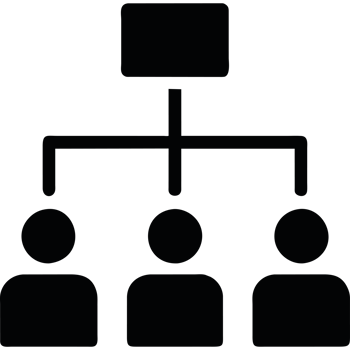 An organization chart with people standing in front of it png