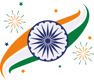 The indian flag with fireworks and stars png