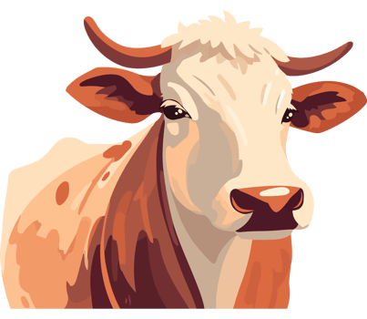 A cow with a big head and horns png