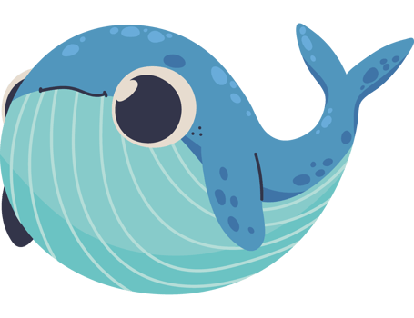 A blue whale with big eyes and a big mouth png