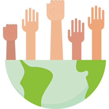 Hands raised up around the earth png