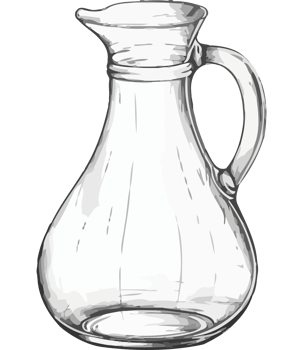 Transparent glass jug with ornate handle design icon isolated png