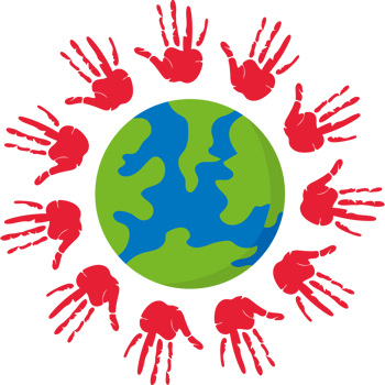 A red hand print around the earth png