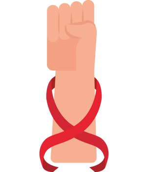 A fist with a red ribbon around it png
