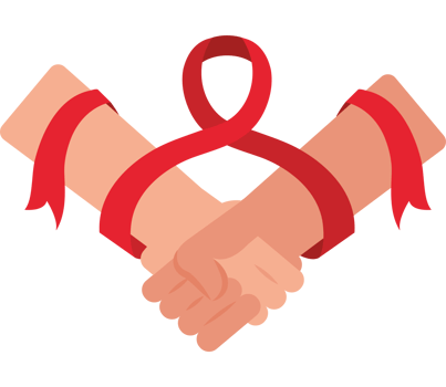 Two hands holding each other with a red ribbon png