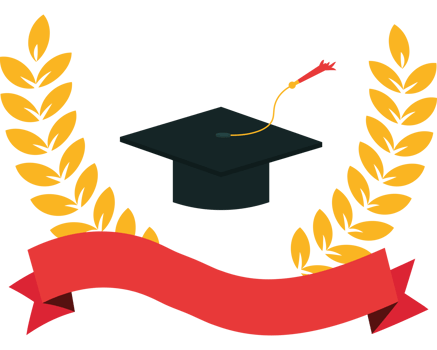 A graduation cap and laurel wreath with a ribbon png