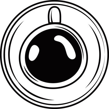 A black and white image of a cup of coffee png