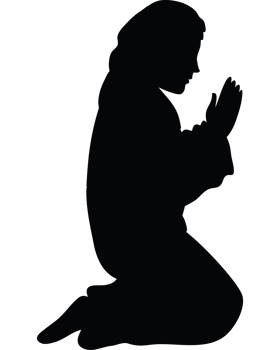 A silhouette of a person kneeling down and praying png
