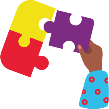 A hand holding a colorful puzzle piece png