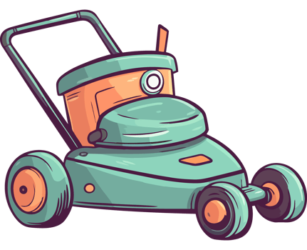 A cartoon lawn mower with a green and orange color png
