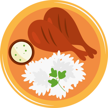 A plate with rice, chicken and sauce png