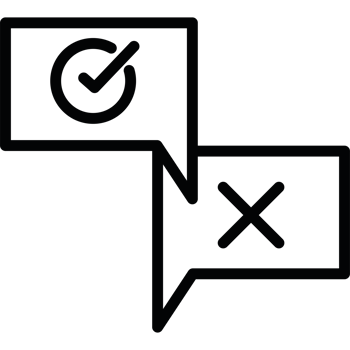 Two speech bubbles with a check mark on each side icon isolated png
