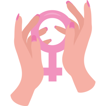 Two hands holding a pink female symbol png