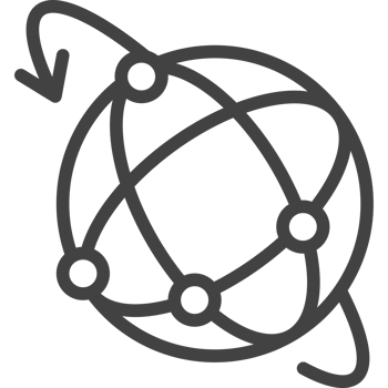 A black and white image of a globe with arrows png