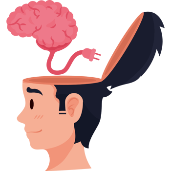 profile brain with electricity cable icon isolated png