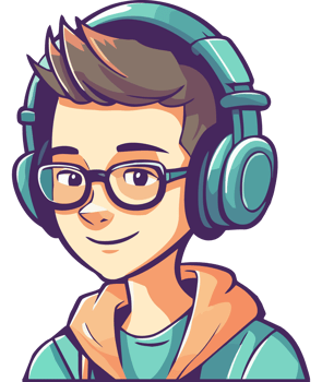 A cartoon boy wearing headphones and glasses png
