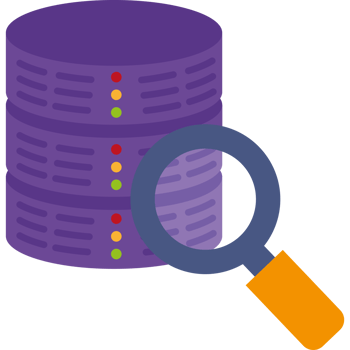 A magnifying glass is over a stack of data png