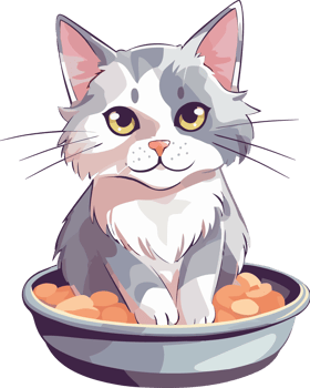 A cat sitting in a bowl of food png