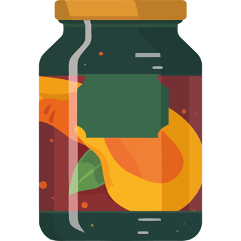 A jar of pickled fruit with a label png