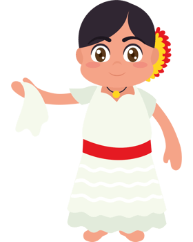 A cartoon girl in a mexican dress holding a towel png