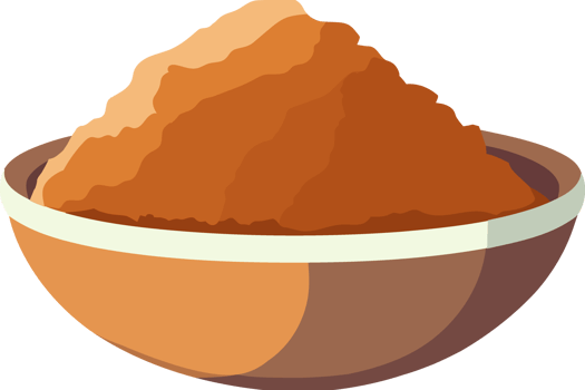 A bowl of brown powder in a flat design png