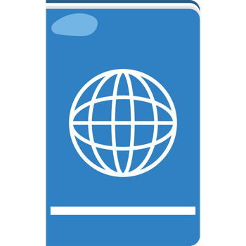 A blue passport book with a globe on it png