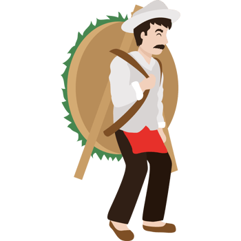 A man in a mexican hat and hat carrying a large wooden barrel png