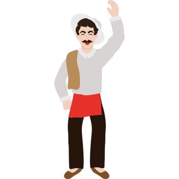 A cartoon man with a mustache and hat waving png