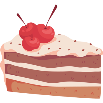 Slice of cake with cherries on top icon isolated png