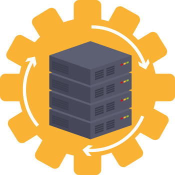 A server with three stacks of servers in a gear png