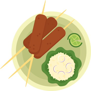 A plate with a plate of food and a skewer png