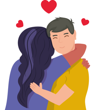 A man and woman hugging with hearts above them png