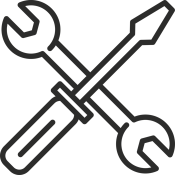 A black and white image of two crossed wrenches png