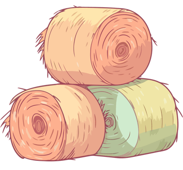 A stack of hay with a green and pink roll png