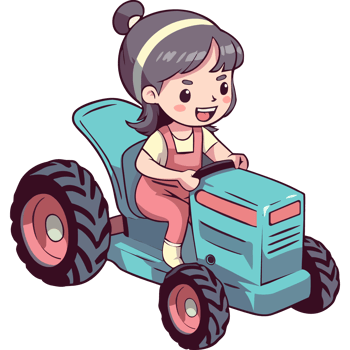 Cartoon girl driving tractor png