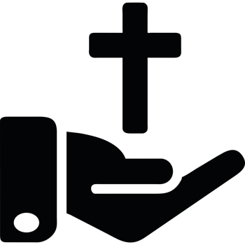 A black and white image of a cross and a hand png
