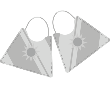Two silver triangle shaped earrings with a sun on them png