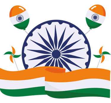 Indian flag with windmills and balloons icon design isolated png