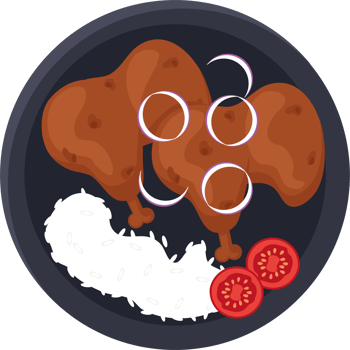 A plate with chicken, rice and tomatoes png