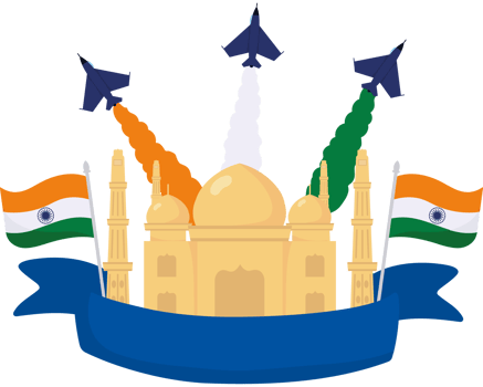 India day cartoon with flags and rockets png