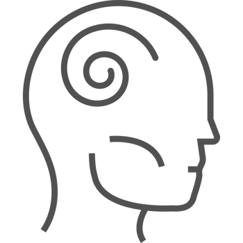 A black and white illustration of a human head with a spiral png