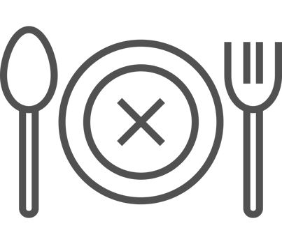 A black and white image of a plate, fork and spoon png
