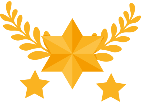A golden star with two stars and a laurel wreath png