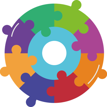 A colorful puzzle piece is shown in a circle png