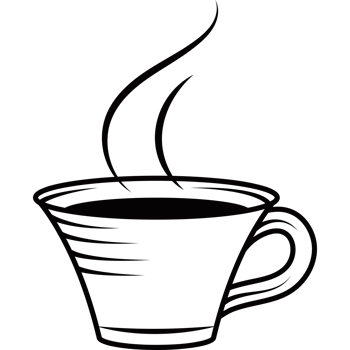 A black and white drawing of a cup of coffee png