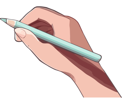 A hand holding a pencil with a green tip png