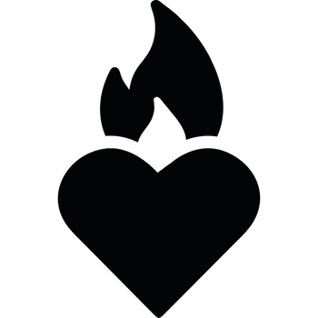 A black heart with a flame on it png